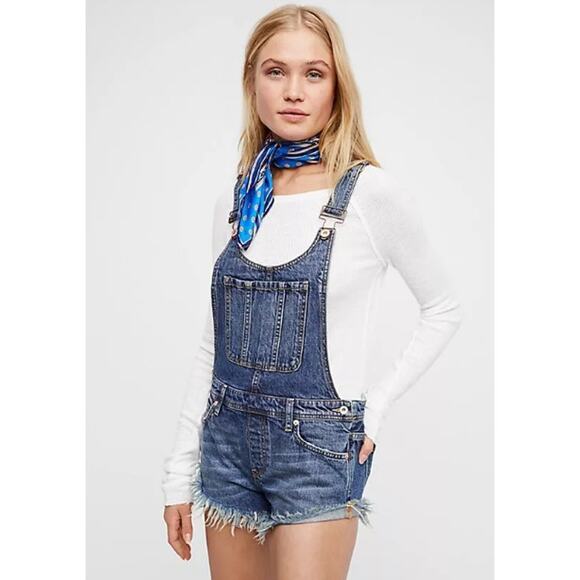 We The Free Pants - We The Free Summer Babe Hi/Low Short Overalls Womens Size 26 Blue‎ Denim Harvey